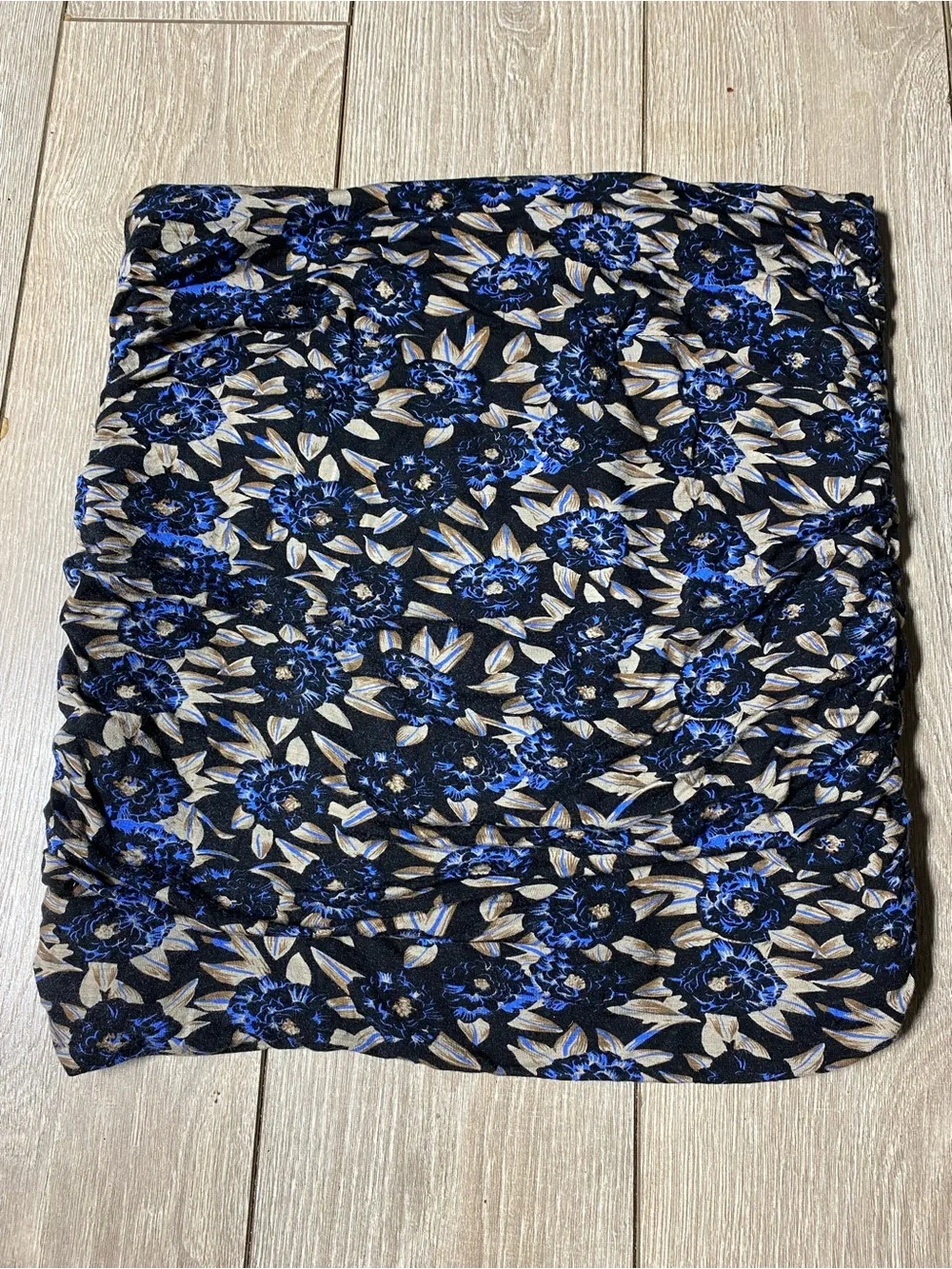 Free People Essential Scrunch Mini Skirt Black Blue Combo Floral Size Medium